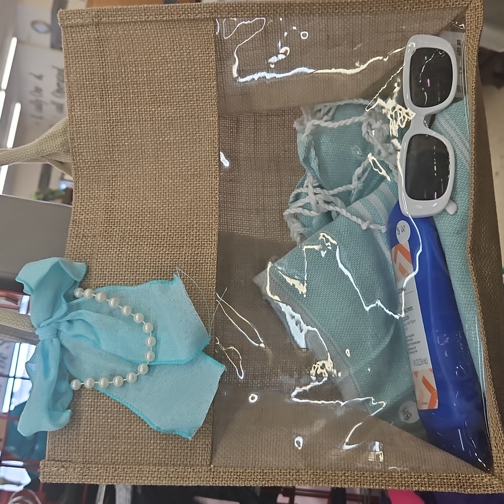 Chic Blue and Tan Tote Bag for Everyday Use (Items Included)